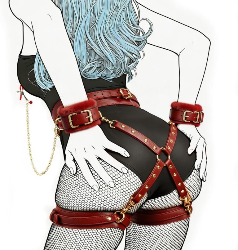 Premium Red Leather Restraint Harness with Wrist and Thigh Cuffs