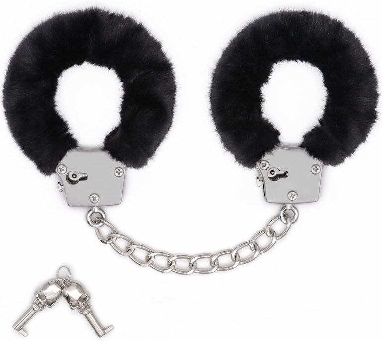 Luxury Black Faux Fur Handcuffs with Locking Chain and Keys