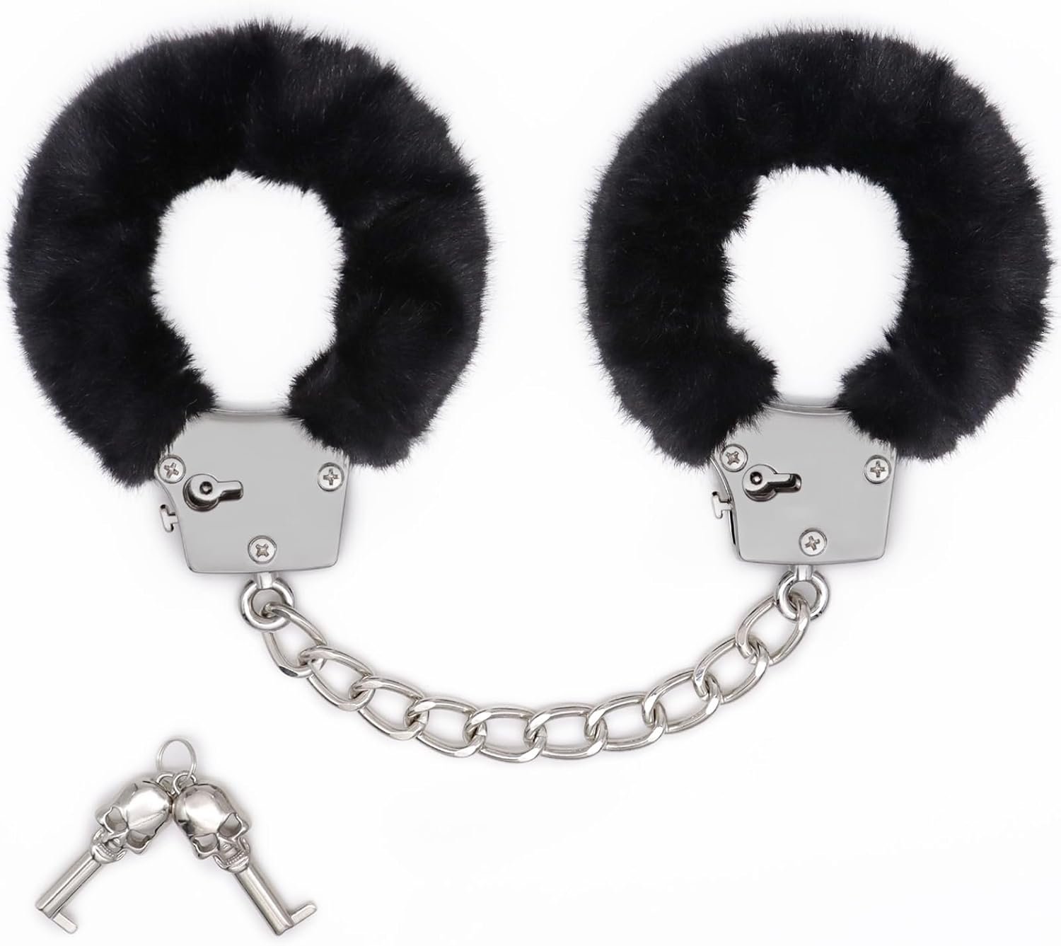 Luxury Black Faux Fur Handcuffs with Locking Chain and Keys